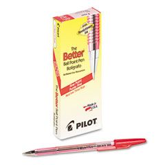 Pilot Better Ballpoint Stick Pen, Red Ink, Fine, Dozen PIL37011
