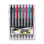 Pilot G2 Gel Roller Ball Pen, Retractable, Assorted Inks, 0.7mm Fine, 8 per Set PIL31128