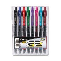 Pilot G2 Gel Roller Ball Pen, Retractable, Assorted Inks, 0.7mm Fine, 8 per Set PIL31128