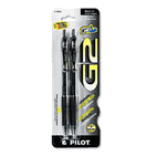 Pilot G2 Gel Roller Ball Pen, Retractable, Black Ink, 0.7mm Fine, 2 per Pack PIL31031
