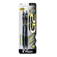 Pilot G2 Gel Roller Ball Pen, Retractable, Black Ink, 0.7mm Fine, 2 per Pack PIL31031