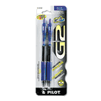 Pilot G2 Gel Roller Ball Pen, Retractable, Blue Ink, 0.7mm Fine, 2 per Pack PIL31032