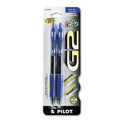 Pilot G2 Gel Roller Ball Pen, Retractable, Blue Ink, 0.7mm Fine, 2 per Pack PIL31032