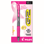 Pilot G2 Pink Ribbon Roller Ball Retractable Gel Pen, Black Ink, Fine, 1 Dozen PIL31332