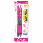 Pilot G2 Pink Ribbon Roller Ball Retractable Gel Pen, Black Ink, Fine, 2 per Pack PIL31331