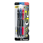 Pilot G2 Roller Ball Retractable Gel Pen, Assorted Ink, Fine, 3 per Pack PIL31023