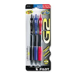 Pilot G2 Roller Ball Retractable Gel Pen, Assorted Ink, Fine, 3 per Pack PIL31023