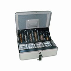 PM Company 3-in-1 Cash-Change-Storage Steel Security Box w/Key Lock, Pebble Beige PMC04967