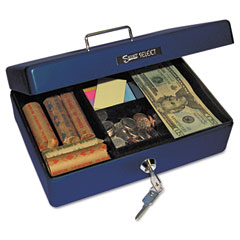 PM Company Securit Select Compact-size Cash Box, 4-Compartment Tray, 2 Keys, Blue w/Silver Handle PMC04803