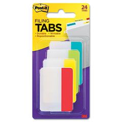 Post-it Durable File Tabs, 2 x 1 1/2, Red, Yellow, Green, Blue, 24/PK MMM686ALYR