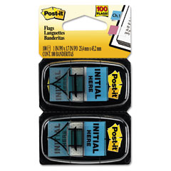 Post-it Flags Arrow Message 1" Flags, "Initial Here", Blue, 2 50-Flag Dispensers/Pack MMM680IH2