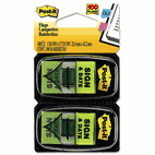 Post-it Flags Arrow Message 1" Flags, "Sign and Date", Green, 2 50-Flag Dispensers/Pack MMM680SD2