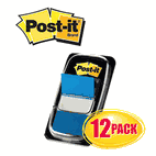 Post-it Flags Marking Flags in Dispensers, Blue, 12 50-Flag Dispensers/Pack MMM680BE12
