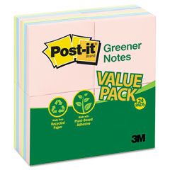 Post-it Greener Notes Original Recycled Note Pads, 100 3 x 3 Sheets, Assorted Pastels, 24 Pads/Pack MMM654RP24AP