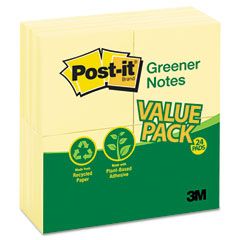 Post-it Greener Notes Original Recycled Note Pads, 100 3 x 3 Sheets, Canary Yellow, 24 Pads/Pack MMM654RP24YW