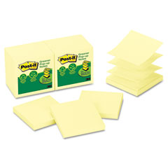 Post-it Greener Notes Recycled Pop-Up Notes Refill, 3 x 3, Canary YW,100 Sheets/Pad, 12 Pads/Pack MMMR330RP12YW