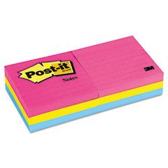 Post-it Notes Neon Color Notes, 3 x 3, Lined, Neon Colors, 6 100-Sheet Pads/Pack MMM6306AN