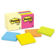 Post-it Notes Note Pad Assortment, 3 x 3, 7 Canary Yellow & 7 Assorted Bright 100-Sheet Pads MMM65414YWM