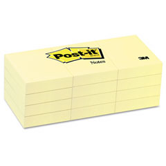 Post-it Notes Original Notes, 1-1/2 x 2, Canary Yellow, 12 100-Sheet Pads/Pack MMM653YW