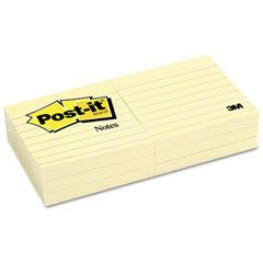 Post-it Notes Original Notes, 3 x 3, Lined, Canary Yellow, 6 100-Sheet Pads/Pack MMM6306PK