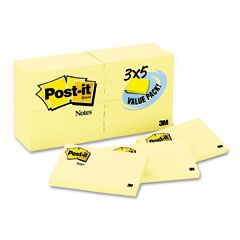 Post-it Notes Original Notes, 3 x 5, Canary Yellow, 24 90-Sheet Pads/Pack MMM65524VADB