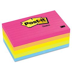 Post-it Notes Original Pads in Neon Colors, 3 x 5, Lined, Neon Colors, 5 100-Sheet Pads/Pack MMM6355AN