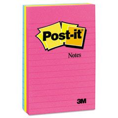 Post-it Notes Original Pads in Neon Colors, 4 x 6, Lined, 3 Neon Colors, 3 100-Sheet Pads/Pack MMM6603AN