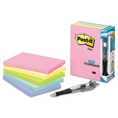 Post-it Notes Original Pads in Pastel Colors, 4 x 6, Lined, Five Colors, 5 100-Sheet Pads/Pack MMM6605PKAST