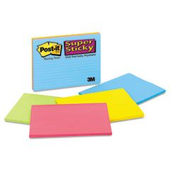 Post-it Notes Super Sticky Super Sticky Large Format Notes, 8 x 6, Lined, Four Colors, 4 45-Sheet Pads/Pack MMM6845SSPL