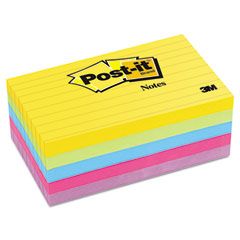 Post-it Notes Ultra Color Notes, 3 x 5, Lined, Five Colors, 5 100-Sheets Pads/Pack MMM6355AU