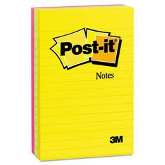 Post-it Notes Ultra Color Notes, 4 x 6, Lined, Three Colors, 3 100-Sheet Pads/Pack MMM6603AU