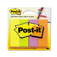 Post-it Page Markers Page Markers, Four Neon Colors, 50 Strips/Pad, 4 Pads/Pack MMM6714AN