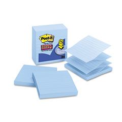 Post-it Pop-up Notes Super Sticky Pop-Up Refills, 4 x 4, Lined, Aquamarine, 5 90-Sheet Pads/Pack MMMR440AQSS