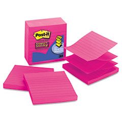 Post-it Pop-up Notes Super Sticky Pop-Up Refills, 4 x 4, Lined, Fuchsia, Riuled, 5 90-Sheet Pads/Pack MMMR440FFSS