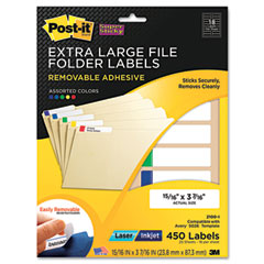 Post-it Super Sticky Removable File Folder Labels, 15/16 x 3 7/16, Assorted, 450/Pack MMM2100I