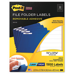 Post-it Super Sticky Removable File Folder Labels, 2/3 x 3 7/16, White, 1500/Pack MMM2100F