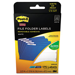 Post-it Super Sticky Removable File Folder Labels, 2/3 x 3-7/16, White, 175/Pack MMM6200HS