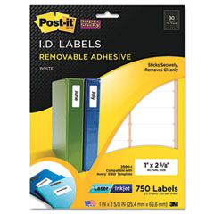 Post-it Super Sticky Removable ID Labels, 1w x 2-5/8h, White, 750 Labels/Pack MMM2500I