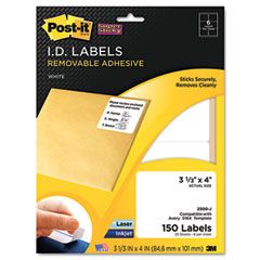 Post-it Super Sticky Removable ID Labels, 3 1/3w x 4h, White, 150/Pack MMM2500J