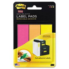 Post-it Super Sticky Removable Label Pads, 1w x 3h, Fuchsia/Orange/Yellow, 75 Labels/PK MMM2900FOY