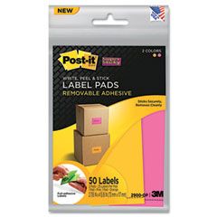 Post-it Super Sticky Removable Label Pads, 2-7/8w x 4-5/8h, Orange/Pink, 50 Labels/Pack MMM2900OP