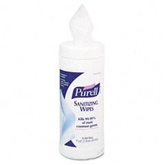 PURELL Premoistened Sanitizing Wipes, Cloth, 7 x 8, 35/Canister, 12/Carton GOJ901112CT