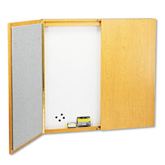 Quartet Cabinet, Dry Erase, Fabric/Porcelain/Steel, 48 x 48 x 24, White, Oak Frame QRT838