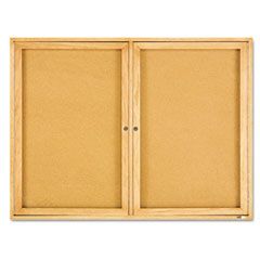 Quartet Enclosed Bulletin Board, Natural Cork/Fiberboard, 48 x 36, Oak Frame QRT364