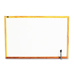 Quartet Standard Dry-Erase Board, Melamine, 36 x 24, White, Oak Finish Wood Frame QRTS573