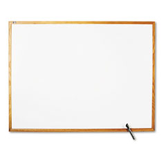 Quartet Standard Dry-Erase Board, Melamine, 48 x 36, White, Oak Finish Wood Frame QRTS574
