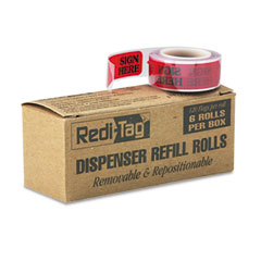Redi-Tag Message Right Arrow Flag Refills, "Sign Here", Red, 6 Rolls of 120 Flags/Box RTG91002