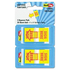 Redi-Tag Sign Here Page Flags in Pop-Up Dispenser, 1w x 1 7/10h, Yellow/Red, 70/Pack RTG74004