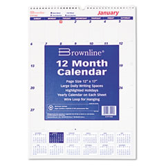 Rediform Brownline One Month Per Page Twin Wirebound Wall Calendar, 12 x 17, 2012 REDC171102