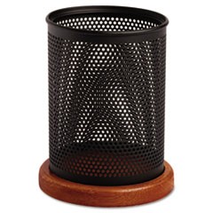 Rolodex Distinctions Metal and Wood Pencil Cup, 3 1/2 dia. x 4 1/2, Black/Cherry ROL1813862